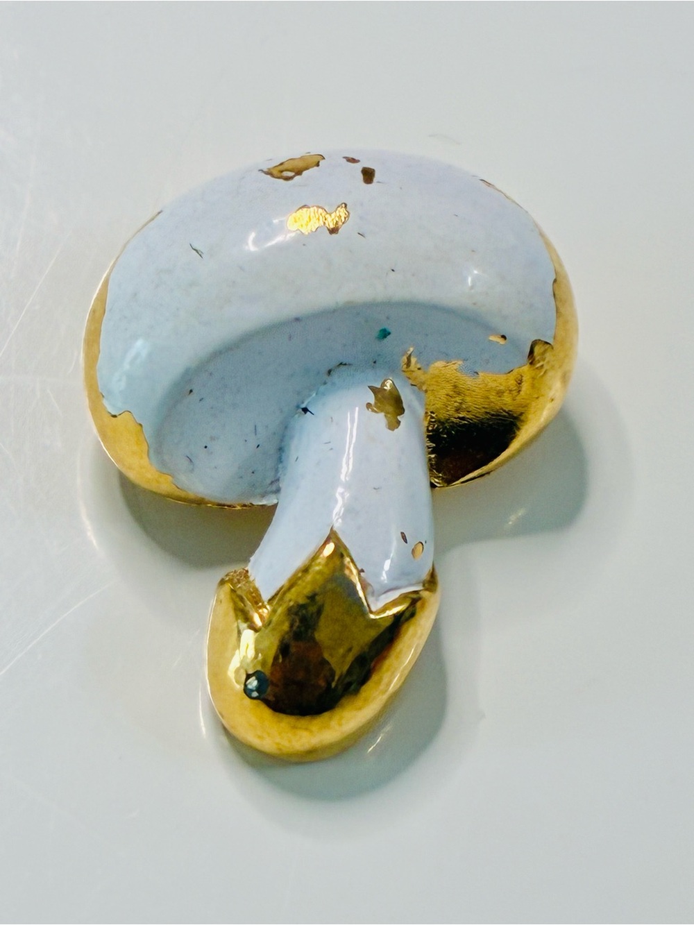 VTG White and Gold Mushroom Brooch Retro Tiny - Picture 7 of 13